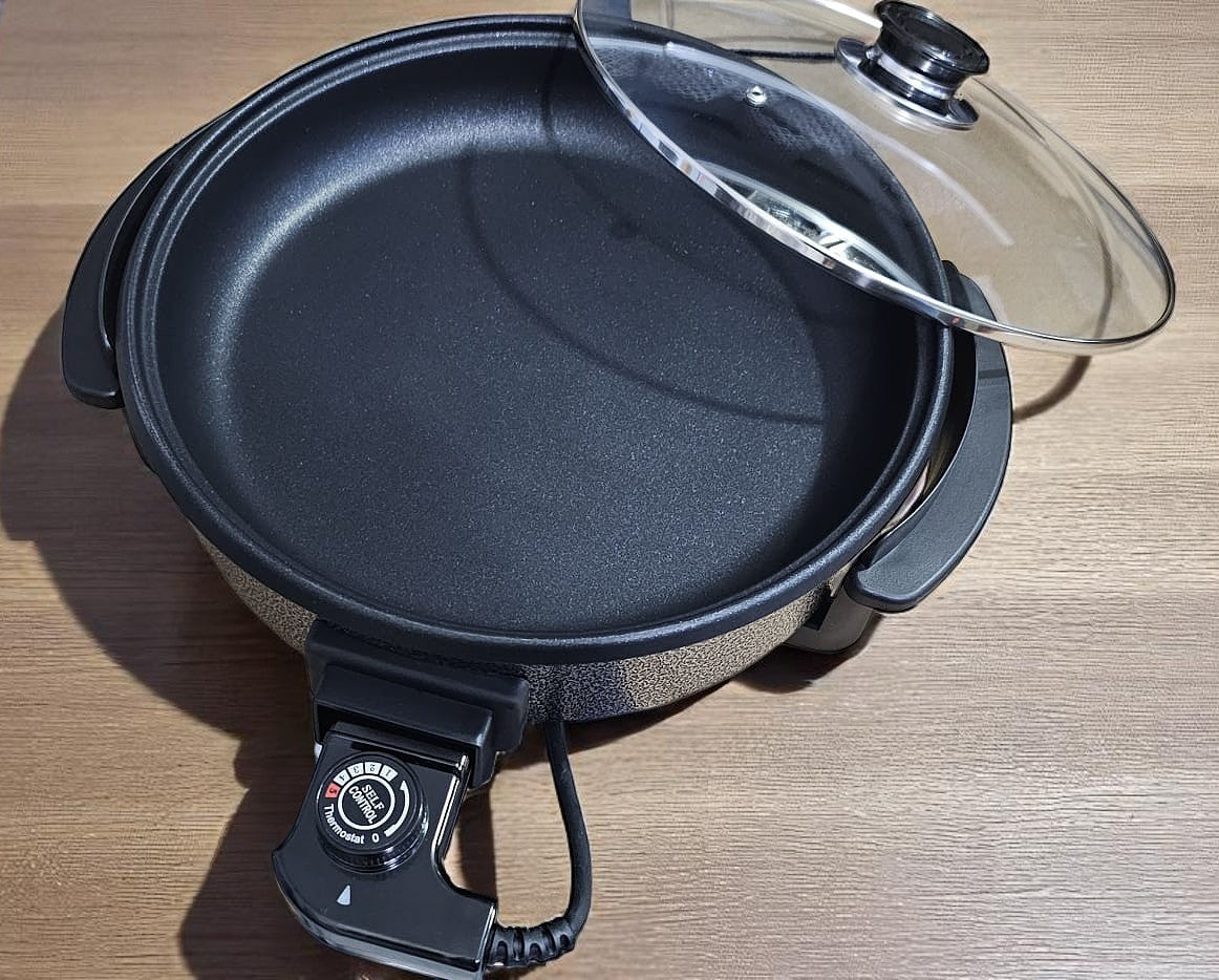 Elektrischer Pfanne / Pizzapfanne mit Glasdeckel (Multipfanne der Alleskönner) (wählbar in 32/5cm oder 36/7cm oder 42/9cm oder 42/13cm)