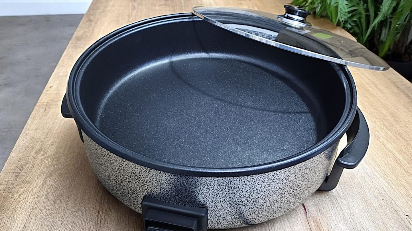 Elektrischer Pfanne / Pizzapfanne mit Glasdeckel (Multipfanne der Alleskönner) (wählbar in 32/5cm oder 36/7cm oder 42/9cm oder 42/13cm)