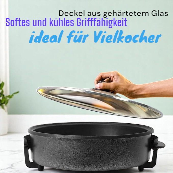 Elektrischer Pfanne / Pizzapfanne mit Glasdeckel (Multipfanne der Alleskönner) (wählbar in 32/5cm oder 36/7cm oder 42/9cm oder 42/13cm)