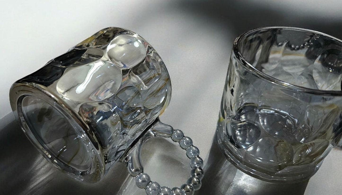 6 x Glass Mug Premium-Qualität Dekorativ & Elegant mit Perlen und Steinmuster 330ml