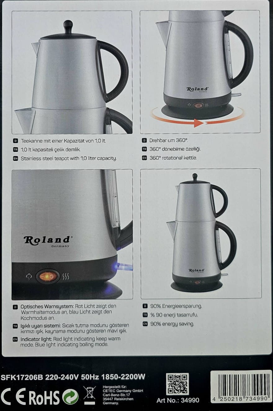 Roland 4in1 Set (Roland 4in1 Mulitgrill Set mit Teekocher/Kasserolle für Multigrill/Közde Kahve Mokkakocher) - Dreamduft