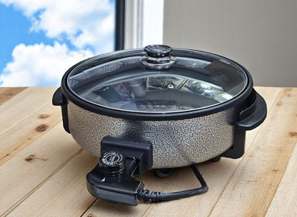 Elektrischer Pfanne / Pizzapfanne mit Glasdeckel (Multipfanne der Alleskönner) (wählbar in 32/5cm oder 36/7cm oder 42/9cm oder 42/13cm)