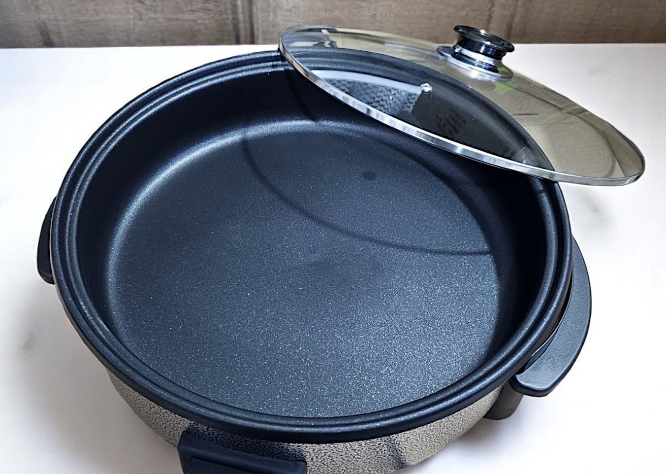 Elektrischer Pfanne / Pizzapfanne mit Glasdeckel (Multipfanne der Alleskönner) (wählbar in 32/5cm oder 36/7cm oder 42/9cm oder 42/13cm)